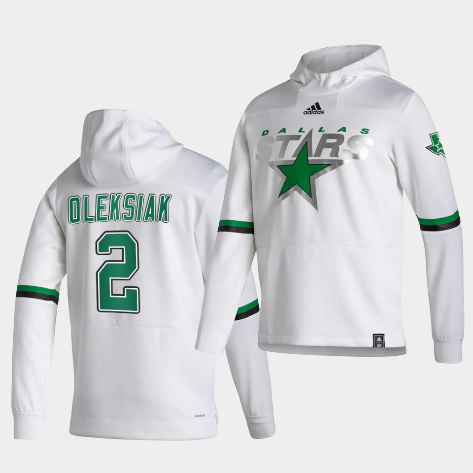 Men Dallas Stars #2 Oleksiak White NHL 2021 Adidas Pullover Hoodie Jersey->customized nhl jersey->Custom Jersey